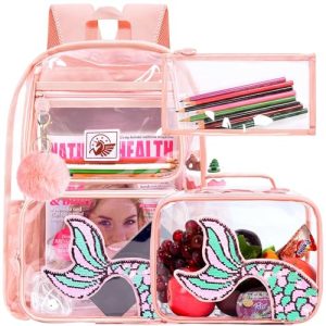 3PC Clear Mermaid Backpack Set – Girls School Bag