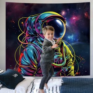 Blacklight Astronaut Tapestry – UV Reactive Space Decor