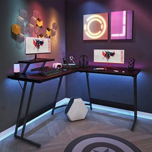 Homall 51″ L-Shaped Gaming Desk – Monitor Riser, Black