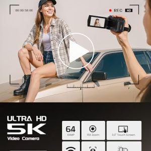 5K UHD 64MP Vlogging Camera with IR Night Vision & WiFi