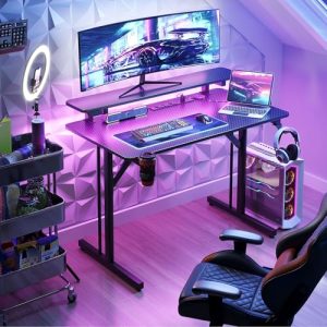 MOTPK 32″ Gaming Desk – LED Lights & Power Outlets