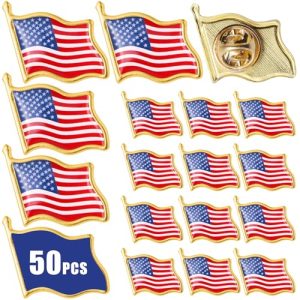 50-Pack American Flag Lapel Pins - Patriotic USA Badge