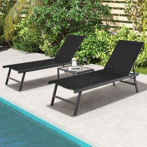 Tangkula 3-PC Patio Lounge Set – 6-Level Recline