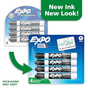 EXPO Low Odor Black Dry Erase Markers – Chisel Tip, 4-Pack
