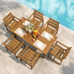 Cozyman 7-Piece HDPS Teak Outdoor Dining Set