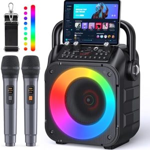 Portable Karaoke Machine & Bluetooth Speaker w/ 2 Mics