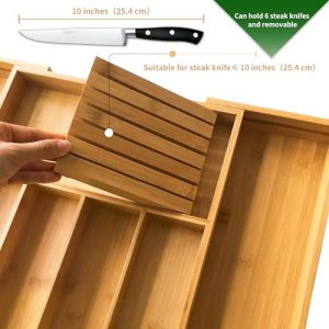 VaeFae Bamboo Expandable Silverware Drawer Organizer