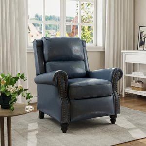 Modern Faux Leather Pushback Recliner Chair - Dark Blue