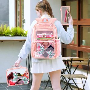 3PC Clear Mermaid Backpack Set – Girls School Bag