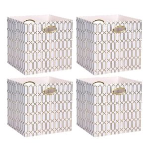 ArcaGuru 4-Pack Collapsible Storage Cube Bins, White/Gold