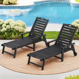 LUE BONA Outdoor Chaise Lounge Set of 2 – Adjustable HDPS