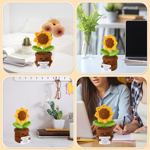 Inspirational Gifts Mini Crochet Sunflowers 3-Pack - Emotional Support Plush Dolls With Inspirational Cards Emotional Support Crochet