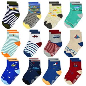 Tphon Toddler Anti-Slip Cotton Crew Socks 12 Pairs