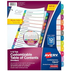 Avery 12-Tab Dividers for 3-Ring Binder – Multicolor