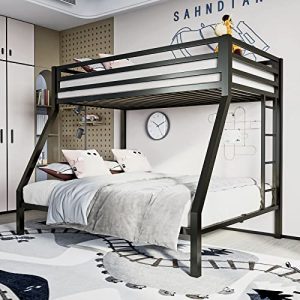 ikalido Matte Black Twin Over Full Loft Bunk Bed