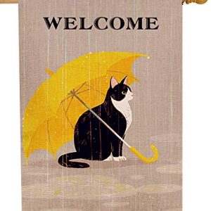 Dyrenson Welcome Spring Summer Tuxedo Cat Flag 28×40
