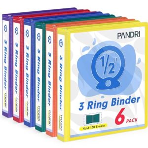 PANDRI 1/2-Inch 3-Ring Binders, 6-Pack Assorted Colors