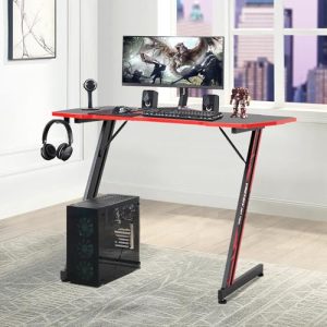 MGHH 39″ Gaming Desk – Z-Shaped, Carbon Fiber, Red