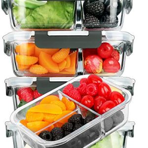 MCIRCO 5-Pack 3-Compartment Glass Meal Prep Containers