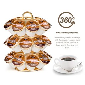 KREWEY 360° Rotating K-Cup Carousel – 27 Pod Storage, Gold