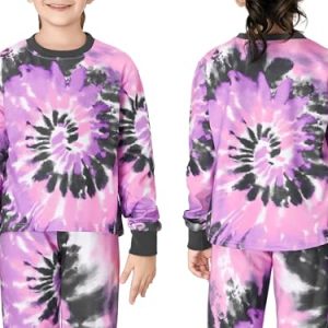 Topgal Girls’ Tie-Dye Set: Crop Top & Joggers (Purple/Black)