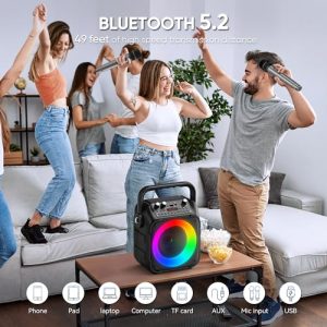 Portable Karaoke Machine & Bluetooth Speaker w/ 2 Mics