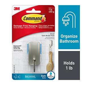 Command Bath Hooks, Satin Nickel – 4 Count