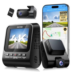 4K+1080P Dual Dash Cam with GPS & WiFi 6 | Free 64GB