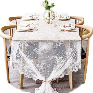 White Lace Tablecloth Overlay - Rose Embroidered