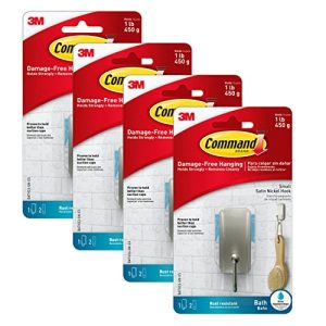 Command Bath Hooks, Satin Nickel - 4 Count