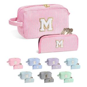 YOOLIFE Initial Makeup Bag - Pink M for Teen Girls & Moms