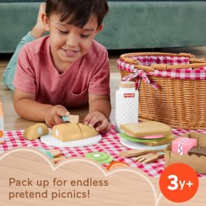 Fisher-Price Wooden Picnic Basket – 31-Piece Play Food Set