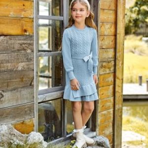 Grace Karin Girls’ Blue Winter Sweater Dress | Ages 10-12
