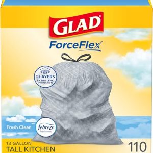 Glad Tall Kitchen Drawstring Trash Bags – 13 Gal (110 Count)