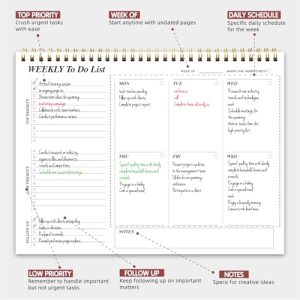 Weekly To Do List Notepad: Undated A4 Spiral Desk Planner