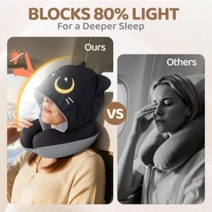 Memory Foam Travel Neck Pillow with Hood for Airplanes