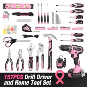 WORKPRO Pink 157-Pc Household Tool Kit with 20V Drill
