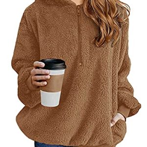 Ofenbuy Kids Girl's Fuzzy Sherpa Hoodie - Caramel