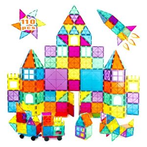 NEOFORMERS 110PCS Magnetic Tiles with 2 Cars: STEM Fun