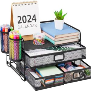 Marbrasse 3 Tier Mesh Desk Organizer with Drawer