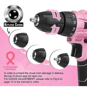 WORKPRO Pink 12V Cordless Drill & Home Tool Kit