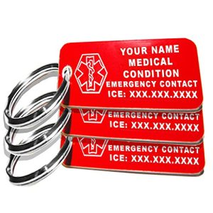 Custom Engraved Medical Alert Keychain Tags - 3 Pack Red