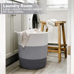 INDRESSME Tall Woven Laundry Basket – 65L Nursery Hamper