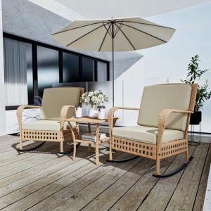 Patio Rattan Rocking Chairs Set – 3 Piece Outdoor Furniture