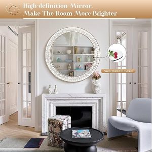 26″ Round White Wood Carved Frame Wall Mirror