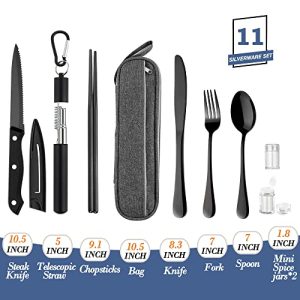Hommaly Portable Travel Utensil Set – Black Stainless Steel