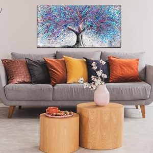 Blue Watercolor Tree Wall Art – Banksy Style Canvas 40×20