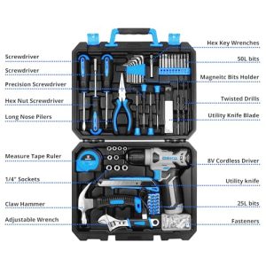DEKOPRO 126-Pc Home Tool Kit with 8V Cordless Drill