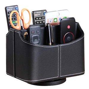 360° Rotating PU Leather Remote Control Organizer