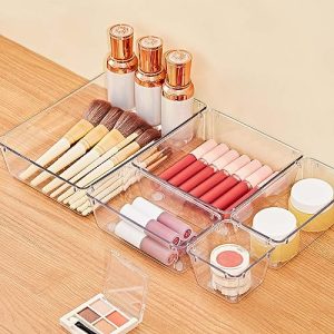 SMARTAKE 13-Piece Clear Drawer Organizers with Non-Slip Pads
